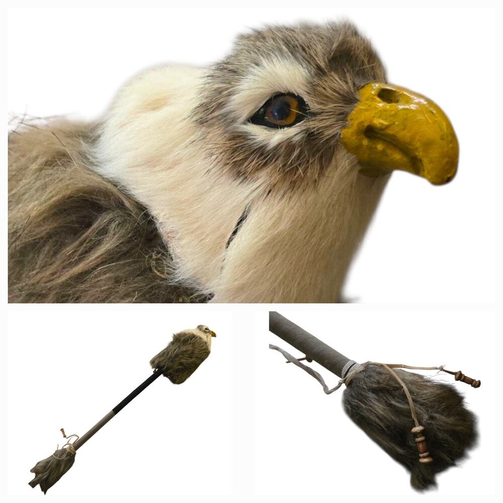 Native American dancing stick with Faux Bald eagle Head Beaded Feathered Tribal